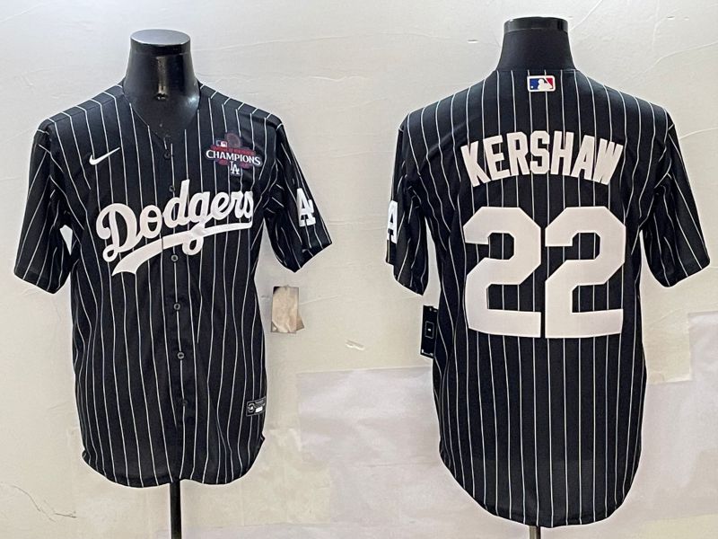 Men Los Angeles Dodgers #22 Kershaw Black Stripe Jointly Name 2025 Nike MLB Jersey style 4->los angeles dodgers->MLB Jersey
